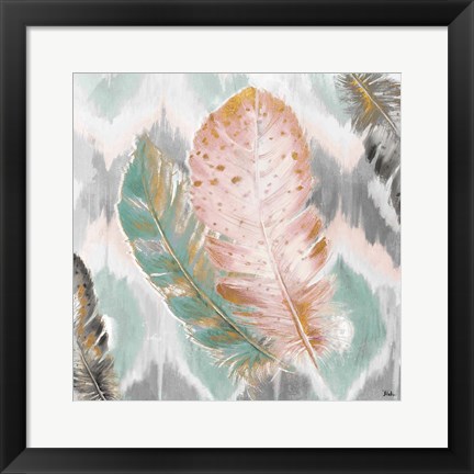 Framed Ikat Feathers II Print