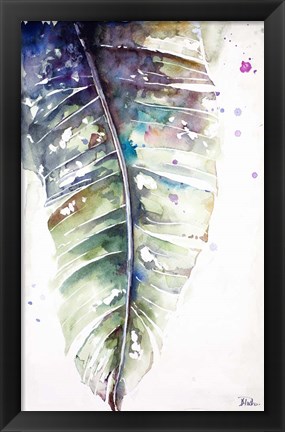 Framed Watercolor Plantain Leaves with Purple I Print