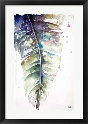 Framed Watercolor Plantain Leaves with Purple I Print