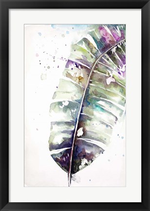 Framed Watercolor Plantain Leaves with Purple II Print