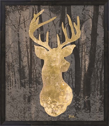 Framed Gold Deer on Black Print
