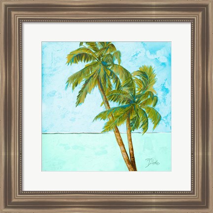 Framed Beach Palm Blue I Print