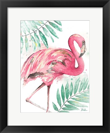 Framed Watercolor Leaf Flamingo II Print