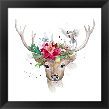 Framed Woodland Deer with Bird Print