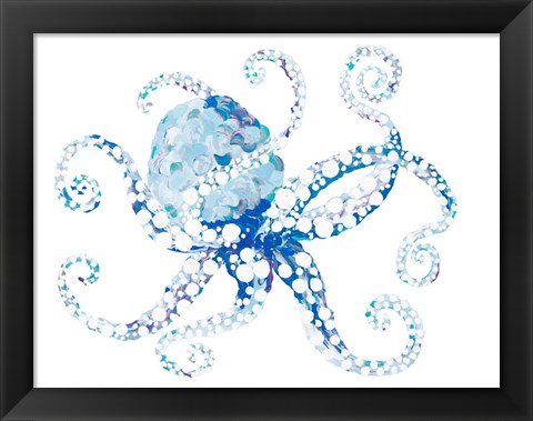 Framed Azul Dotted Octopus I Print