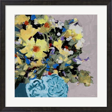 Framed Yellow Daisies In Blue Vase Print