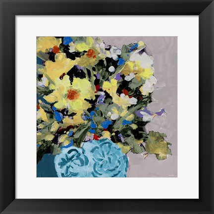 Framed Yellow Daisies In Blue Vase Print