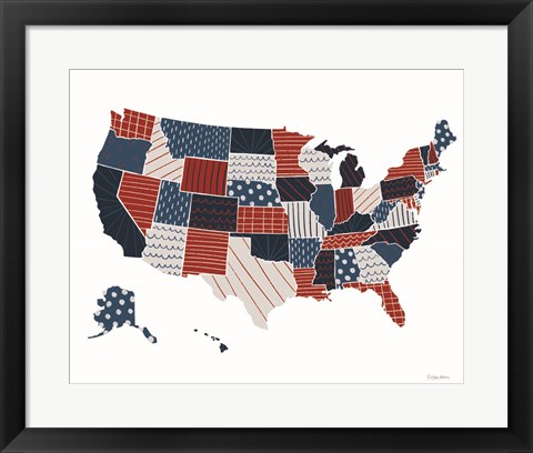 Framed Patchwork USA Map Print