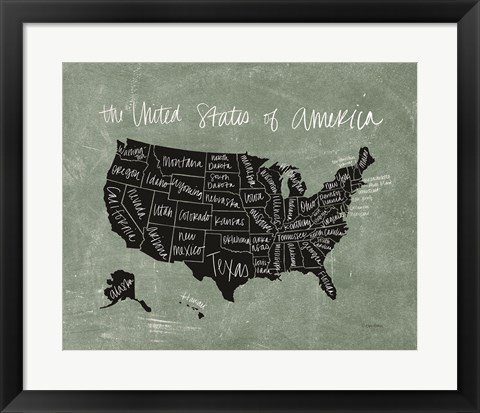 Framed Chalk USA Map Print