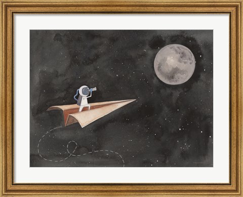 Framed Paper Airplane to the Moon Print