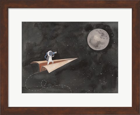 Framed Paper Airplane to the Moon Print