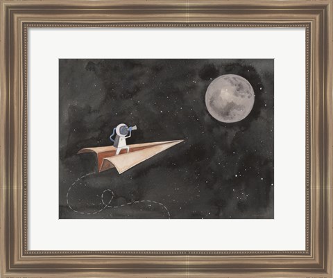 Framed Paper Airplane to the Moon Print