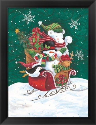 Framed Christmas Friends Sleigh Print