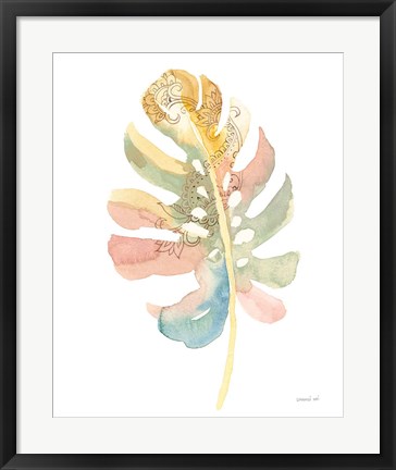 Framed Boho Tropical Leaf II on White Print