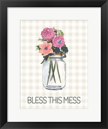 Framed Bless This Mess Flowers Print