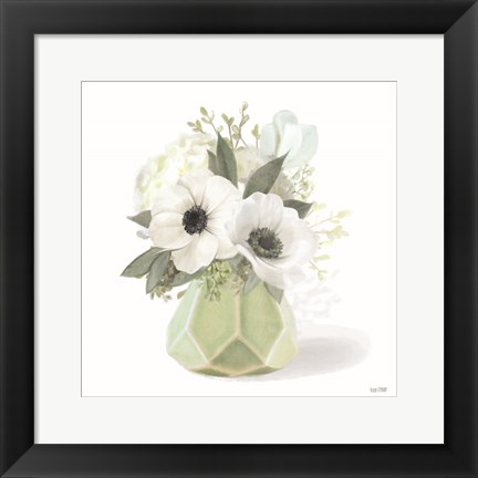 Framed Posies in Green Print