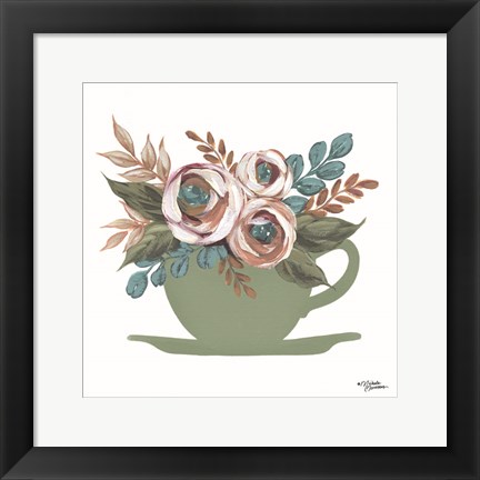 Framed Floral Coffee Cup Print