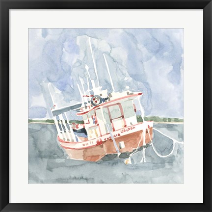 Framed Bright Fishing Boat I Print