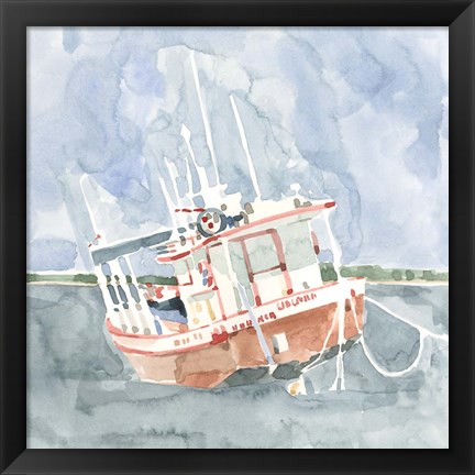 Framed Bright Fishing Boat I Print