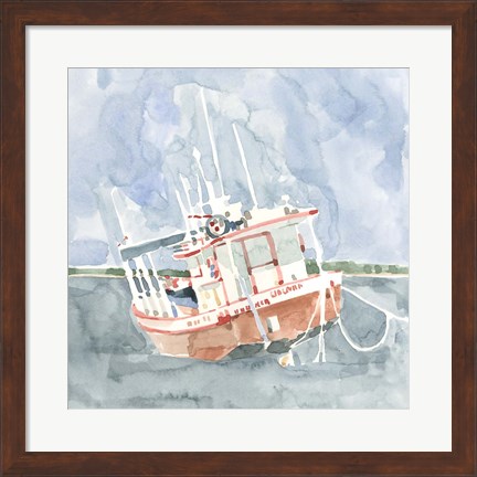 Framed Bright Fishing Boat I Print