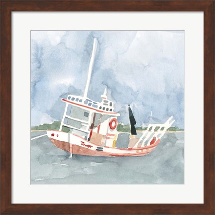 Framed Bright Fishing Boat II Print