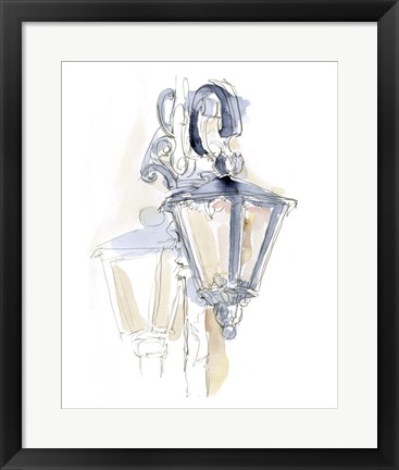 Framed Watercolor Street Lamp I Print