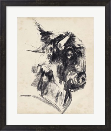 Framed Bison Head Gesture I Print