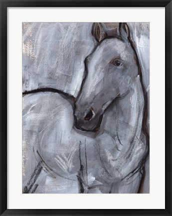 Framed White Horse Contour II Print