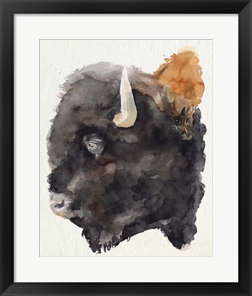 Framed Watercolor Bison Profile II Print