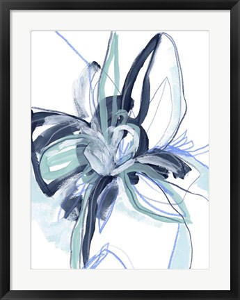 Framed Blue Floral Burst II Print