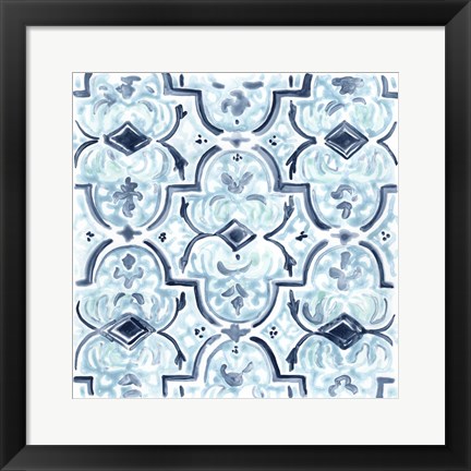 Framed Azure Mosaic Tile II Print