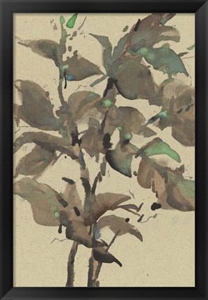 Framed Leaves on Taupe I Print