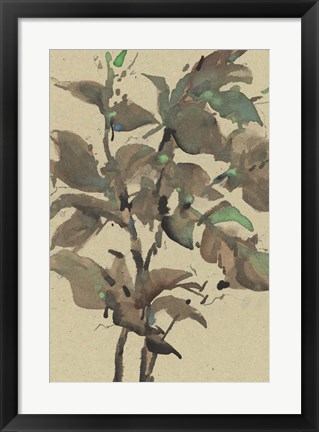 Framed Leaves on Taupe I Print