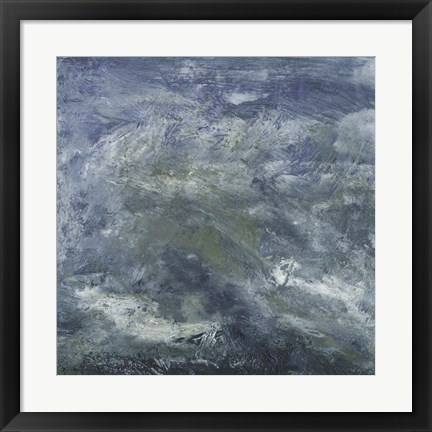 Framed Encaustic Tile in Blue III Print