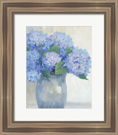 Framed Blue Hydrangeas in Vase I Print
