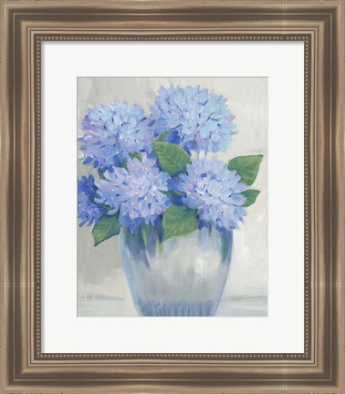 Framed Blue Hydrangeas in Vase II Print