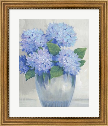 Framed Blue Hydrangeas in Vase II Print