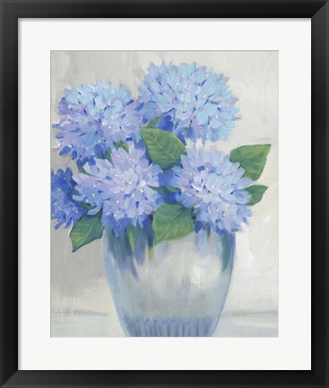 Framed Blue Hydrangeas in Vase II Print