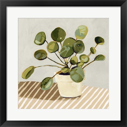 Framed Plant on Stripes I Print