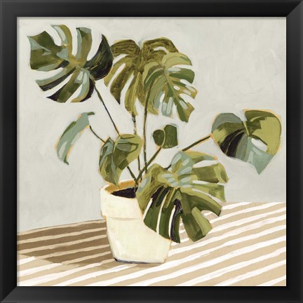 Framed Plant on Stripes II Print