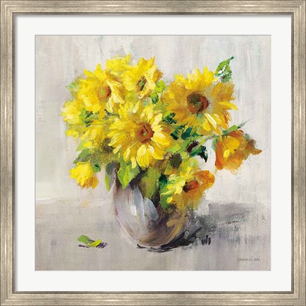 Framed Sunflower Still Life II on Gray Print