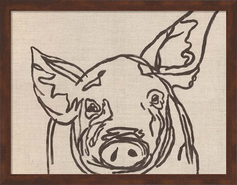 Framed Farm Sketch Pig Print