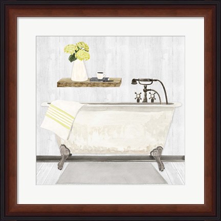 Framed Farmhouse Bath I Gray &amp; Yellow-Tub Print