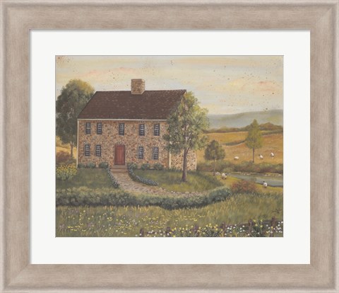 Framed Stone House with Wild Flowers Print