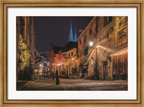 Framed Winter Nighttime Street 2 Print