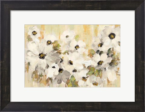 Framed White and Green Bloom Print