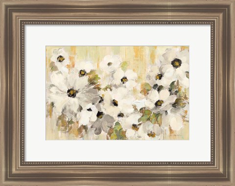 Framed White and Green Bloom Print