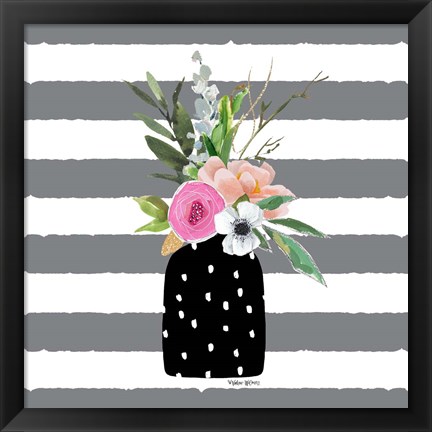 Framed Floral Stripes II Print