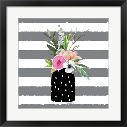 Framed Floral Stripes II Print