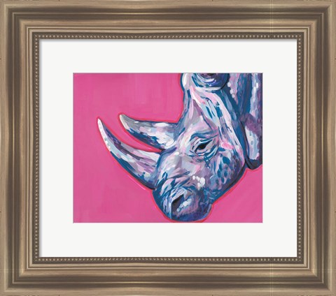 Framed Rhino On Vibrant Pink Print